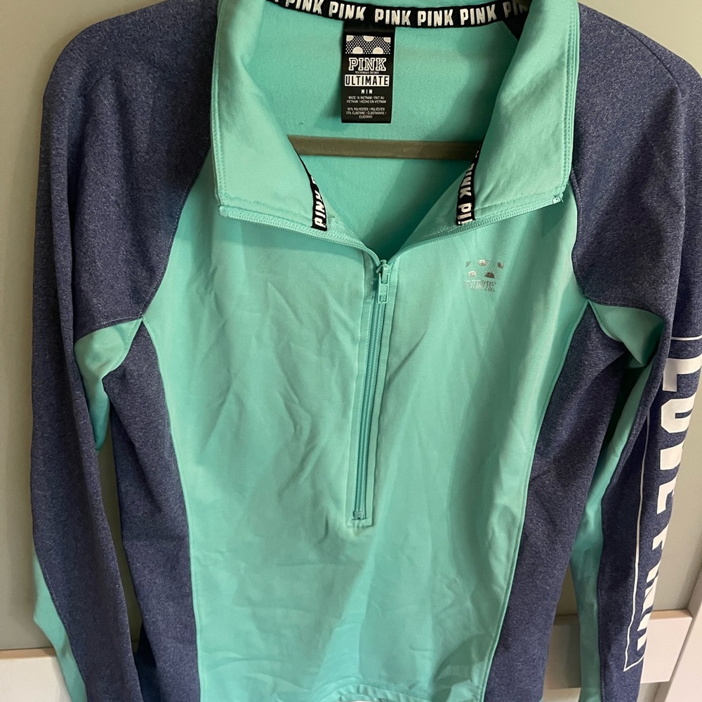 Victoria Secret Pink Teal and Blue/Gray Pullover Activewear Jacket